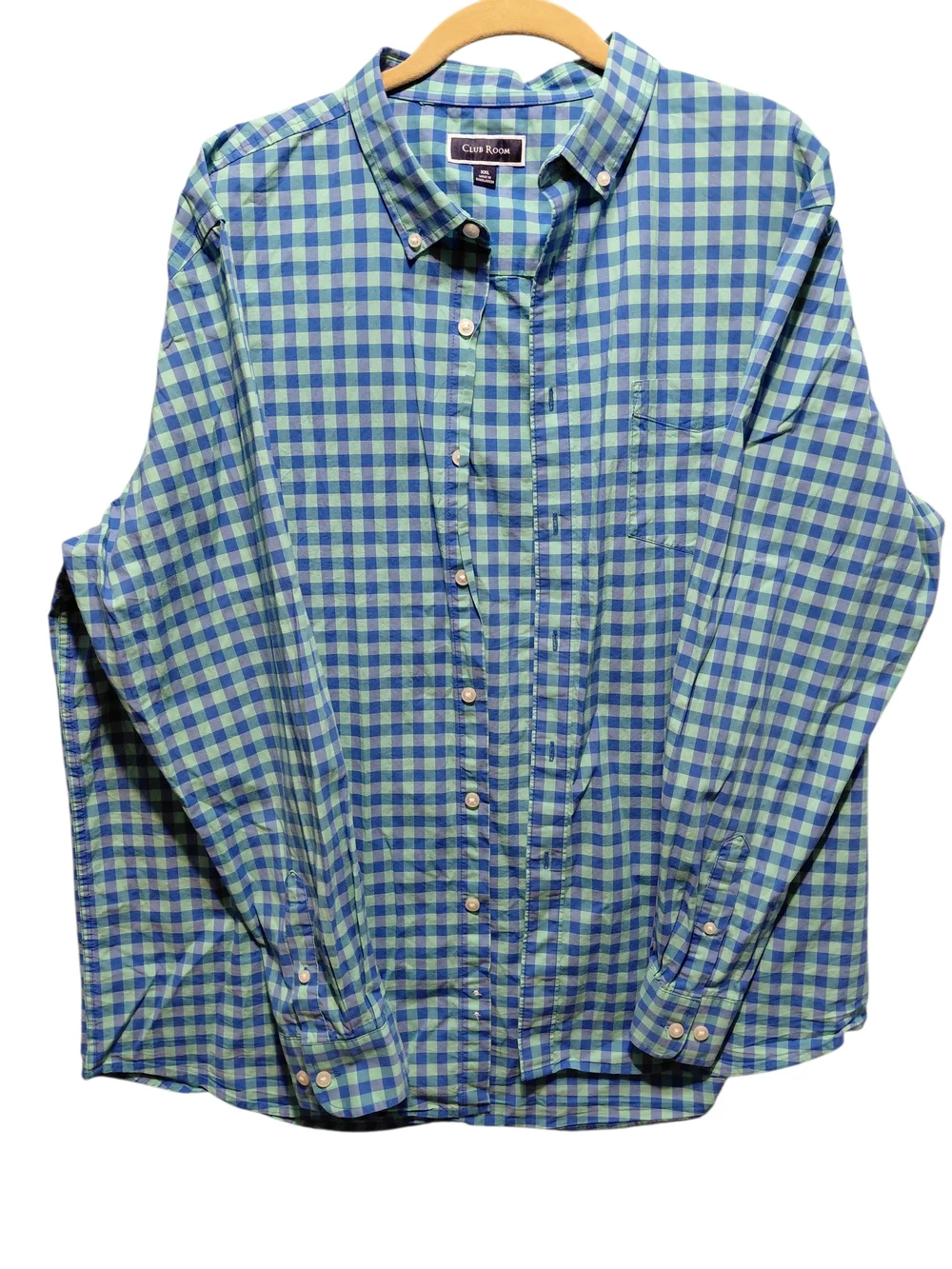 Club Room Green/Teal Blue Gingham Button-Down Casual Shirt 2X